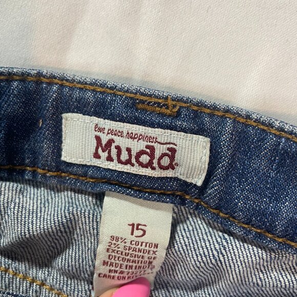 Mudd Jean Shorts Y2K Womens Size 15 Blue Medium Wash Denim Frayed Hem Cut Off - Picture 4 of 5